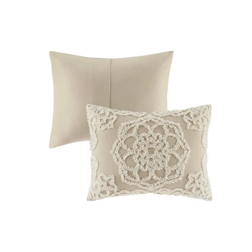 Madison Park King Bedspread Set Beige Chenille Tufted 3pc Luxury Bedding